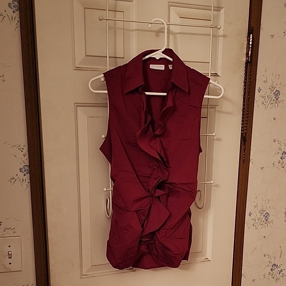 New York & Company Red Sleeveless Ruffled Blouse